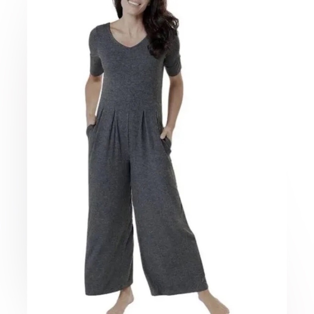 Cuddl Duds Brushed Knit Elbow Sleeve Jumpsuit
